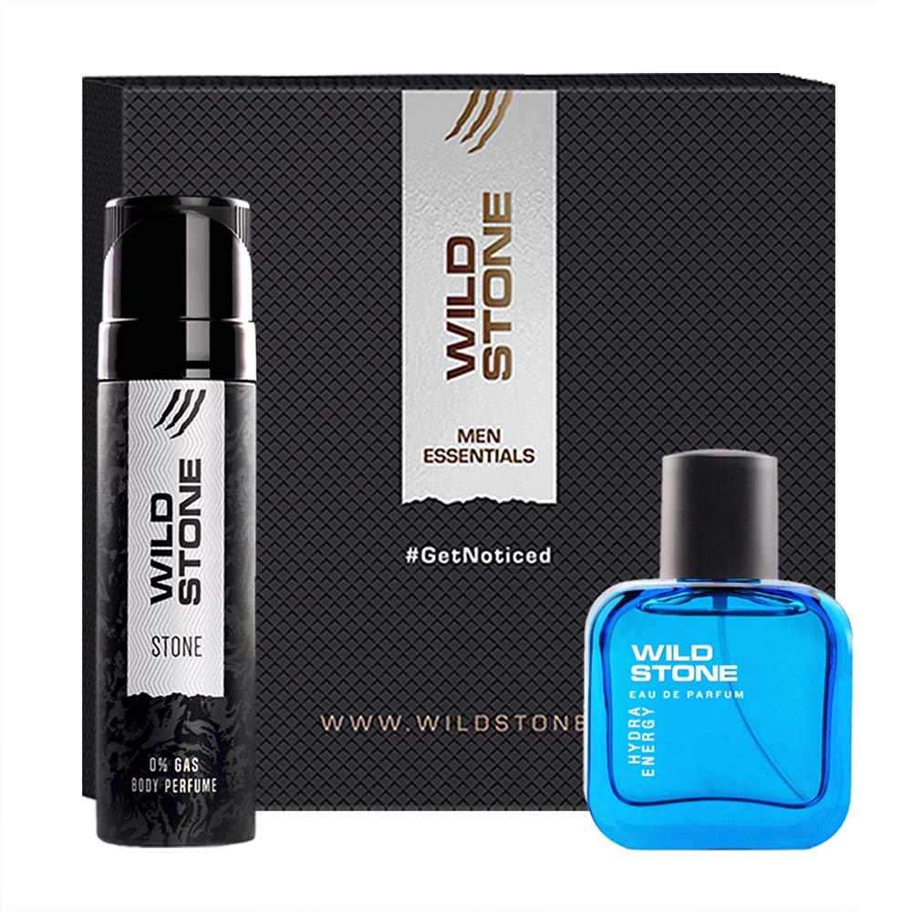 Wild Stone Stone Perfume Body Spray 120ml 4.0 Fl.oz. & Hydra Energy Eau De Parfum 30ml 1.0 Fl.oz. | Perfect Gift Set For Husband