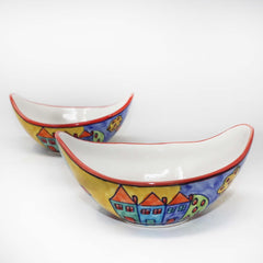 Exotic Panorama Hand Painted Ceramic Serving Bowl Set Of 2 Pcs For Snacks, Dinner - 190ml Each | Ceramic Snack Bowls | Microwave Safe & Dishwasher Safe