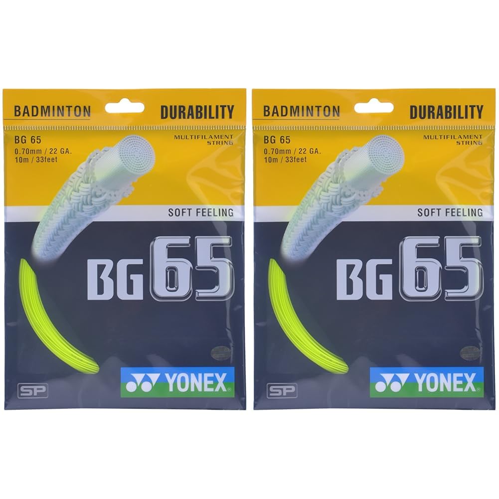 Yonex Badminton Strings BG 65, Size - 0.70mm, Colour - Green, Pack of 2