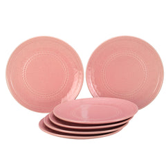 Ceramic Hand Glazed Large Embossed Dinner Plates Set Of 6 - 10.6 Inch, Light Pink | Handcrafted Stoneware - Microwave Safe & Dishwasher Safe