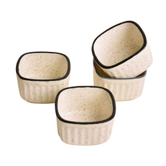 Handcrafted Ceramic Ribbed Dip Bowls Set Of 4 - White Matt, 50ml Each | Chutney Bowls - Ketchup Bowls