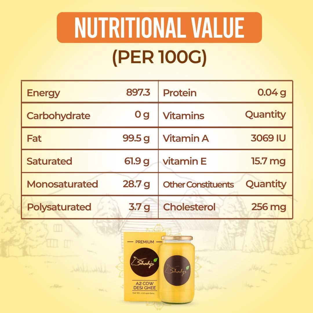 Organic Sahiwal Cow A2 Desi Ghee By Shahji | High In Protein Fiber & Nutrients Healthy Desi Ghee For Improves Digestion | (1 Litr) 33.8 Ounce | Jar Pack