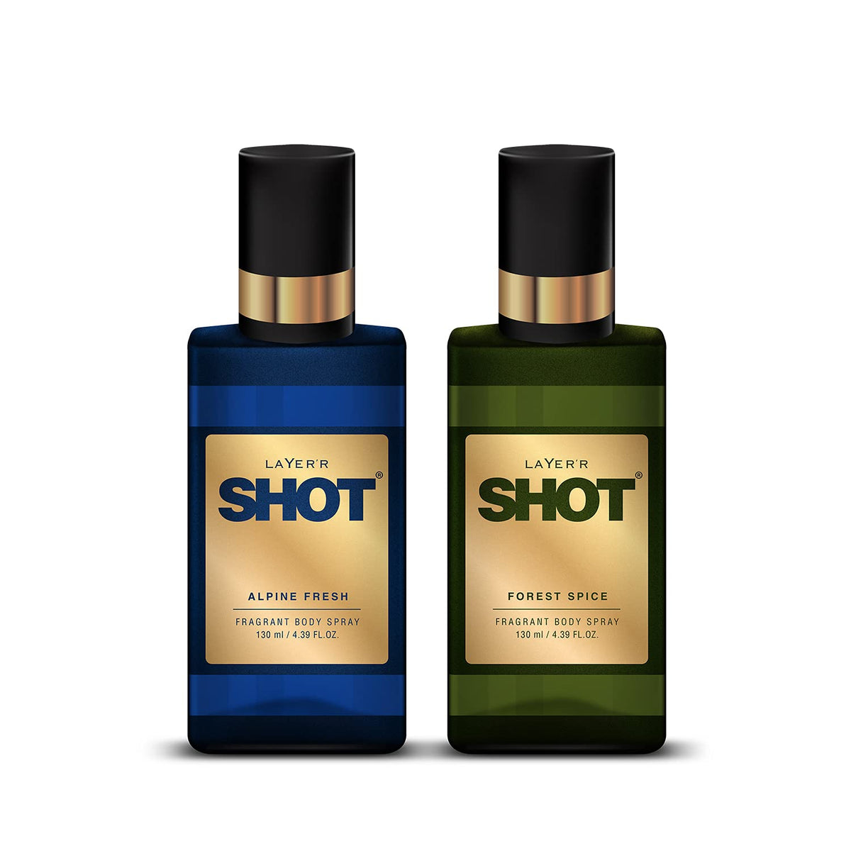 Layer'r Shot Alpine Fresh And Forest Spice Each 130ml 4.39 Fl.oz. | Long Lasting Body Spray |  Pack Of 2