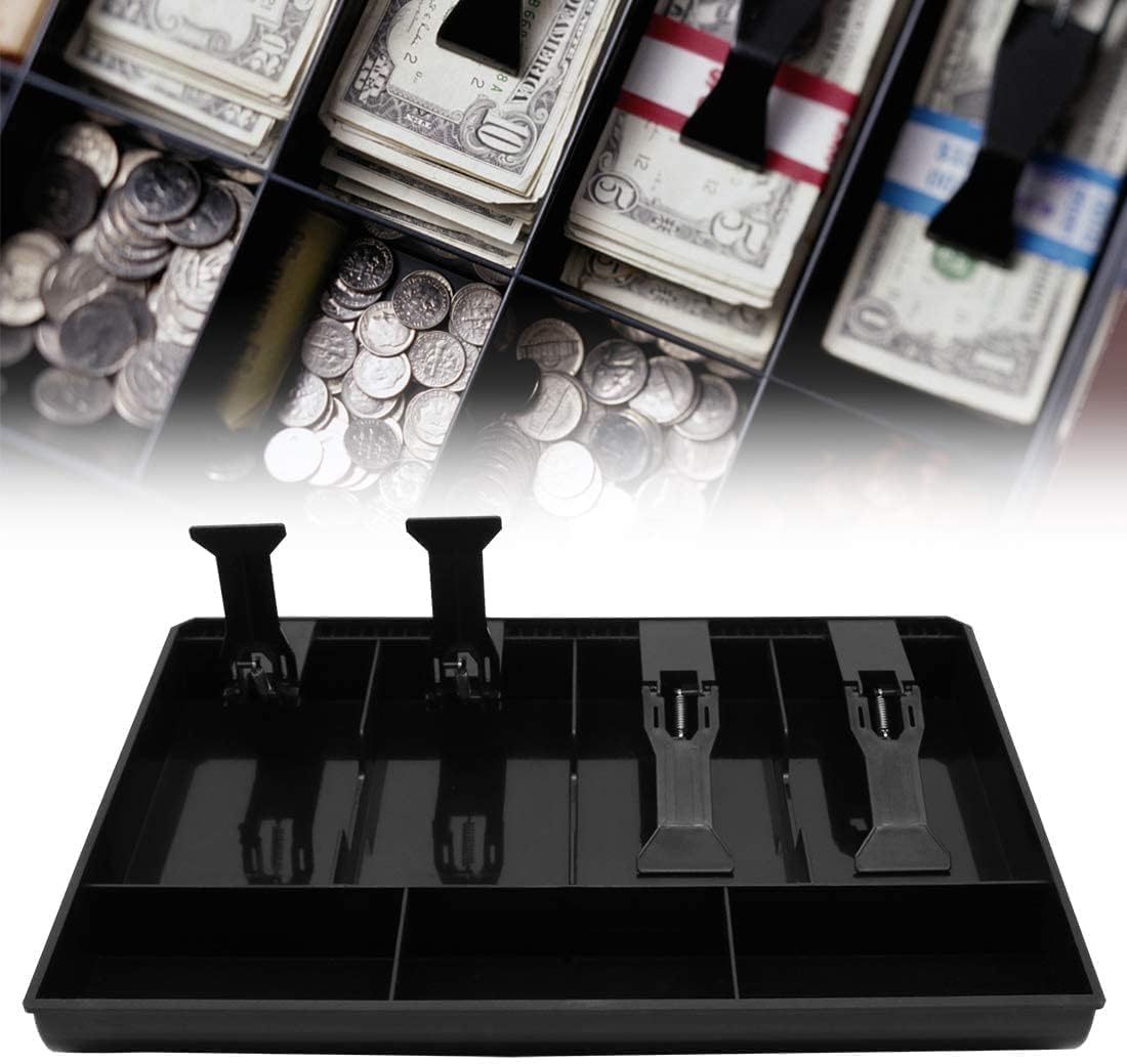 Abs Plastic Cash Drawer Organizer Tray, Cashier Drawer Box With Coin Slot, Bill Counter Box With 5 Bills 4 Coins For Petty Cash Money Storage Box, Cash Tray Box 4 Slot, Special Feature - Locking