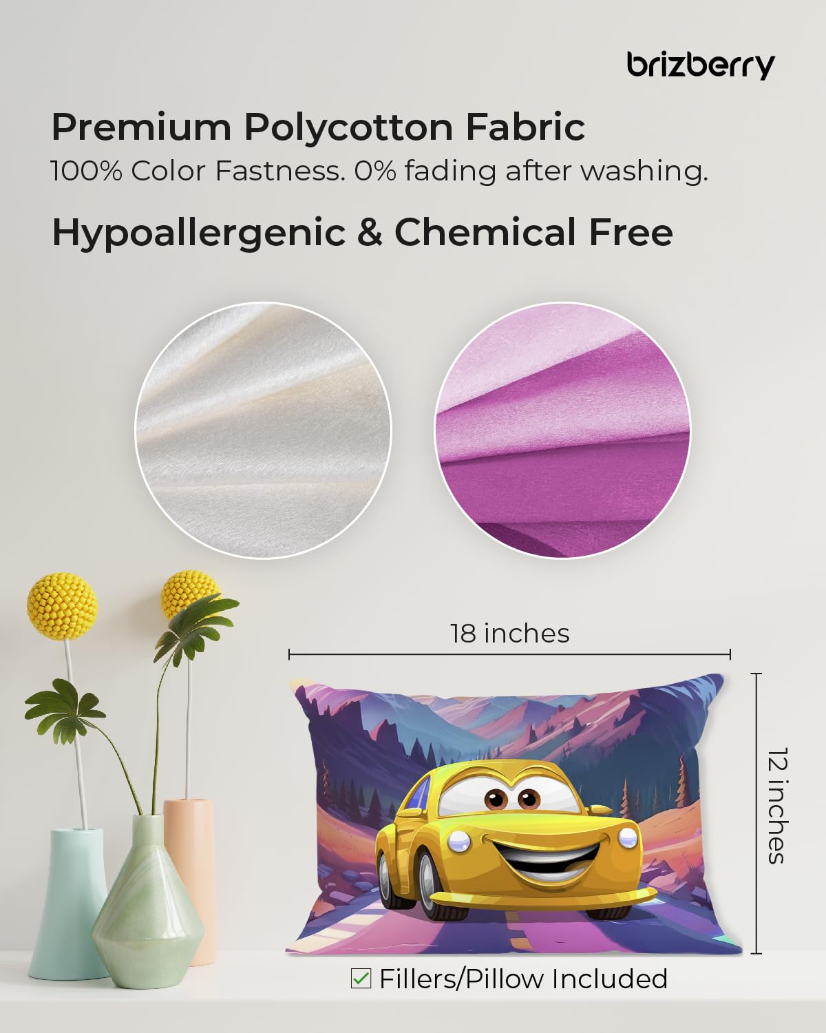 Kids Pillow Cushion With Super Soft Fabric Pillow - 12 X18 Inches | Animal & Cartoon Prints, Soft Pillow, Dual Sided Design | Multi-Purpose, Durable & Easy Care, Made In India - Design 6
