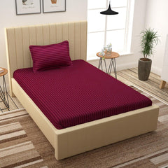 Striped Single Bedsheet With 1 Pillow Cover 60 X 90 Inches, Wine | Comfortable & Durable | Elegant Printed Bedding Set For Daily Use