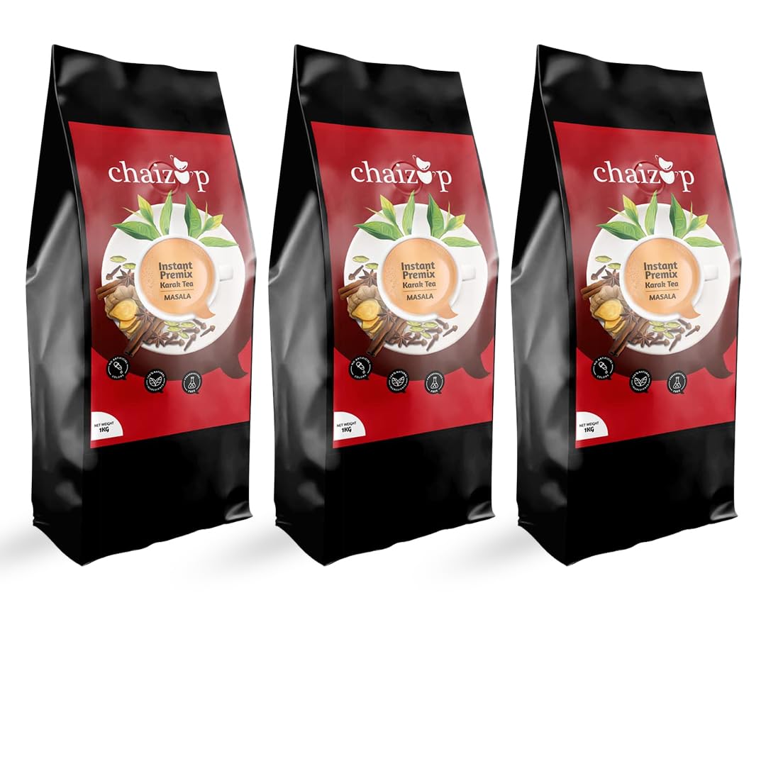 Chaizup Premium 1 Min Instant Masala Tea Premix - Pack Of 3 X 1 Kg Poly, 35.2 Ounce Each | Just Add Hot Water - Assam Masala Chai Powder | Low Caffeine, No Added Color - Home Like Tea