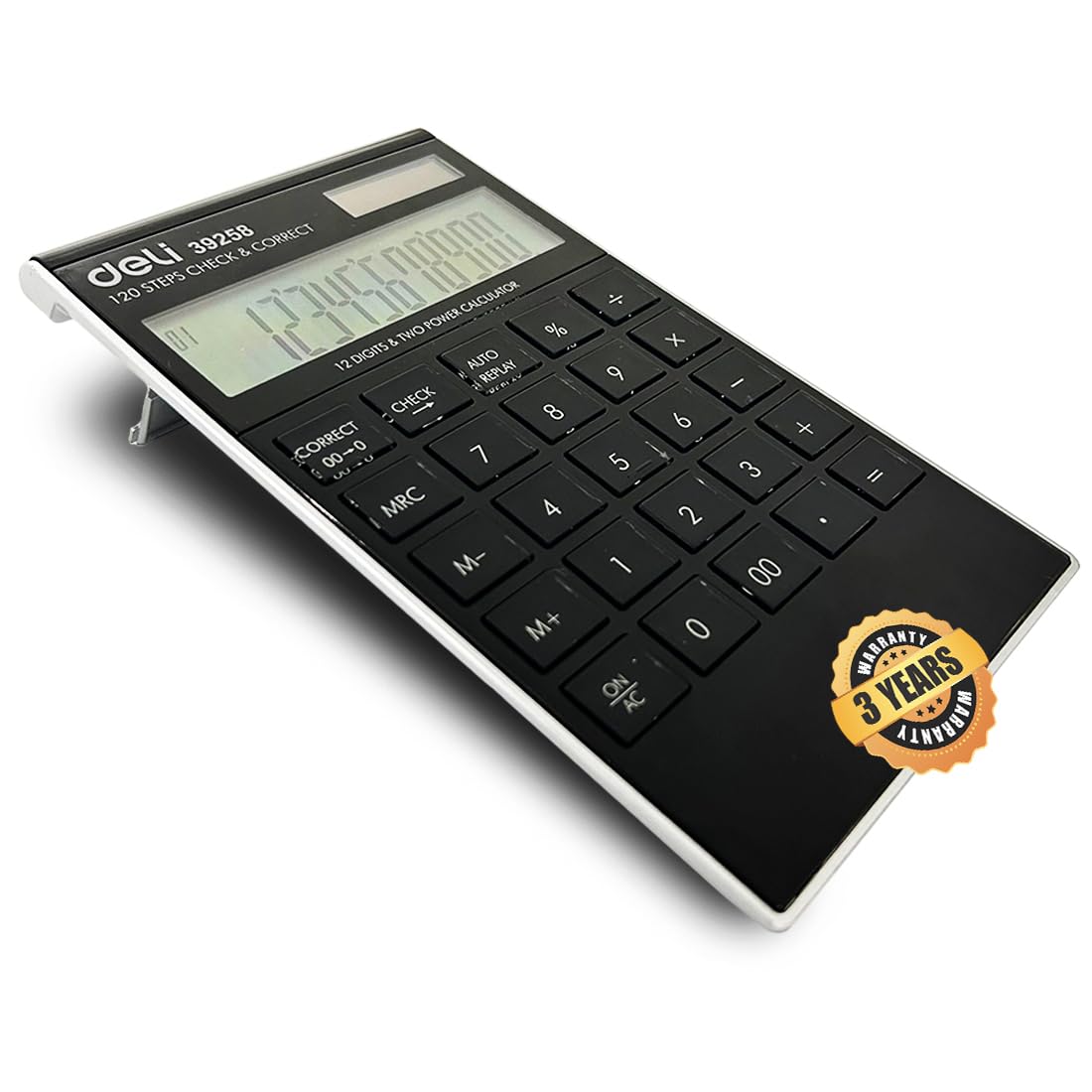 Deli W39258 Financial Calculator Big Size With 12 Digits Steps Check And 3 Years Warranty - Black | Perfect For Continuous Office, Classroom, Or Home Use