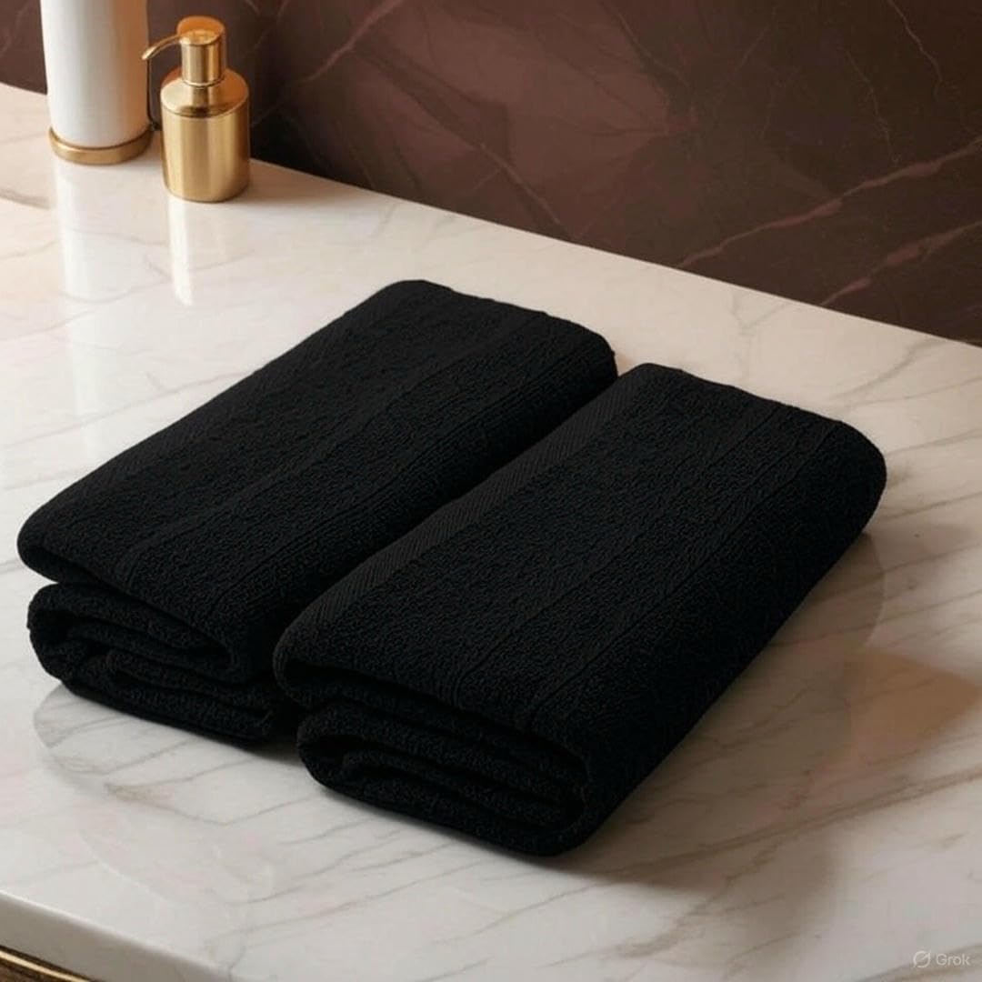Troveo Super Soft Cotton Hand Towels 400 Gsm | Super Absorbent Multipurpose Hand Towel For Home Gym Workout Traveling Running & Kitchen (Black) - Pack Of 2