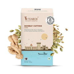 Teabox Bombay Cutting Chai Tea - 250gm, 8.8 Ounce | Blended With Natural Cardamom, Ginger & Fennel - Inspired By The Bustling City | Medium Caffeine Tea Leaf
