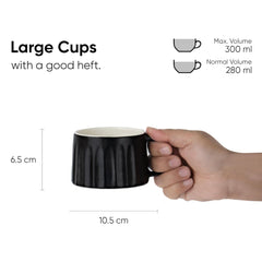 Ceramic Line Cappuccino Cup Set Of 2 - Black, 300ml Each | Coffee Cup With Matte Finish | Large Cup For Coffee - Ceramic Cup | Premium Stoneware Coffee Cup - Microwave Safe & Dishwasher Safe