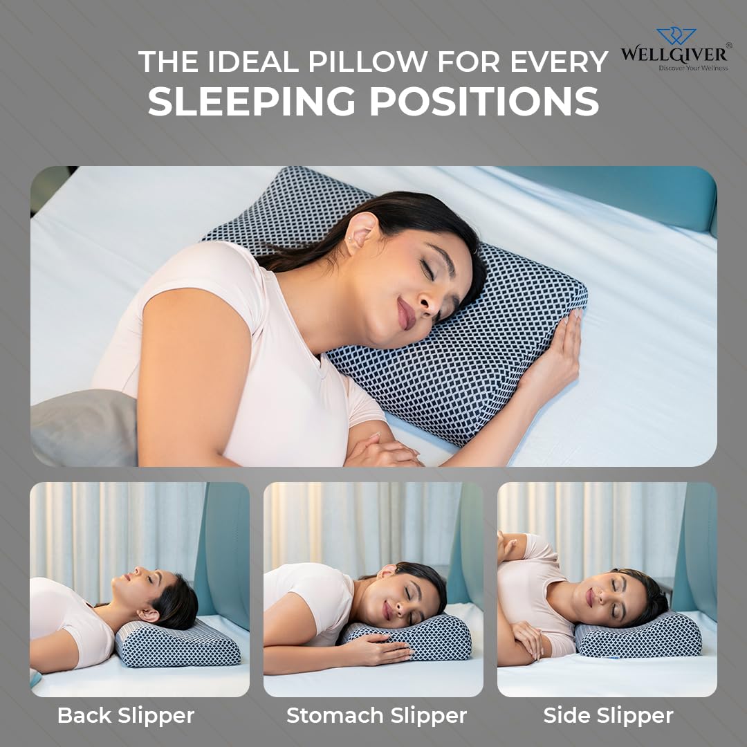 Memory Foam Cervical Pillow, Orthopedic Pillow, Standard Size - 19 X 11 Inch | Midnight Blue, Neck Support Pillow For Sleeping, Neck & Shoulder Pain | Removable Zipper Cover - Pack Of 2