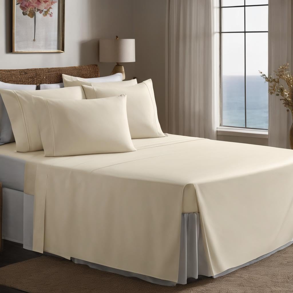 Single Bedsheets Elastic Fitted With 2 Pillow Cover - 78 X 36 Inches, Ivory | Breathable & Durable, Soft Touch & Perfect For All Season