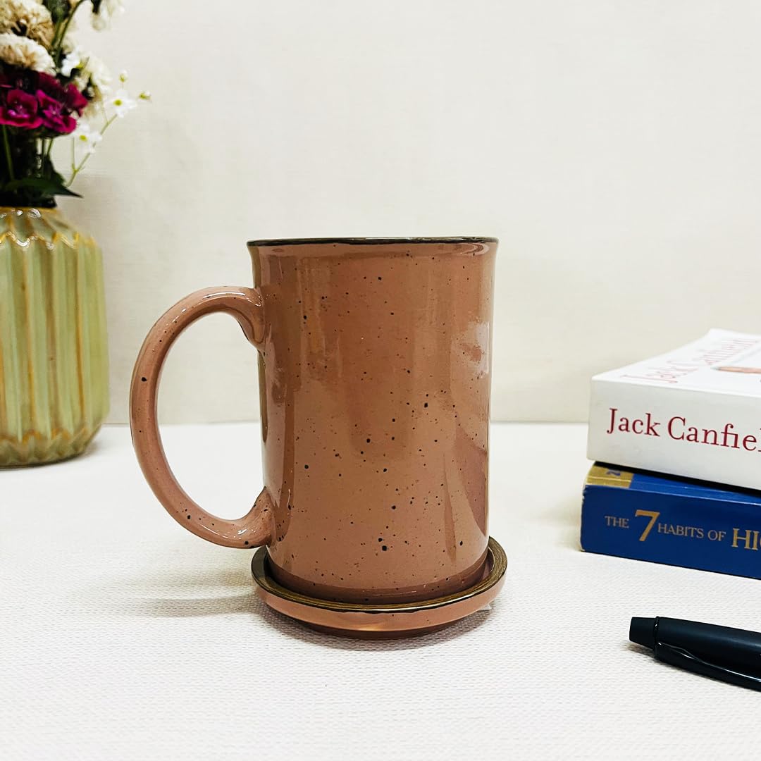 Mauve Ceramic Coffee Mug With Lid Set Of 2 Pieces - 280ml Each | Studio Pottery Ceramic Mugs For Coffee, Tea, Milk - Microwave Safe & Leak Proof