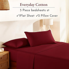 Double Bedsheet For Queen Size With 2 Matching Pillow Cover - 90 X 100 Inches, Burgundy | Breathable & Durable, Soft Touch & Perfect For All Seasons