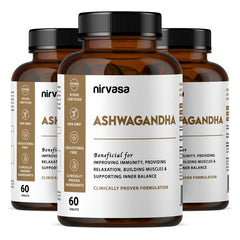 Nirvasa Ashwagandha Tablets For Men & Women 500mg With Natural Ashwagandha Extract For Immunity, General Wellness & Improves Muscles Strength | 60 Tablets 100gm 0.2lbs Each Pack Of 3