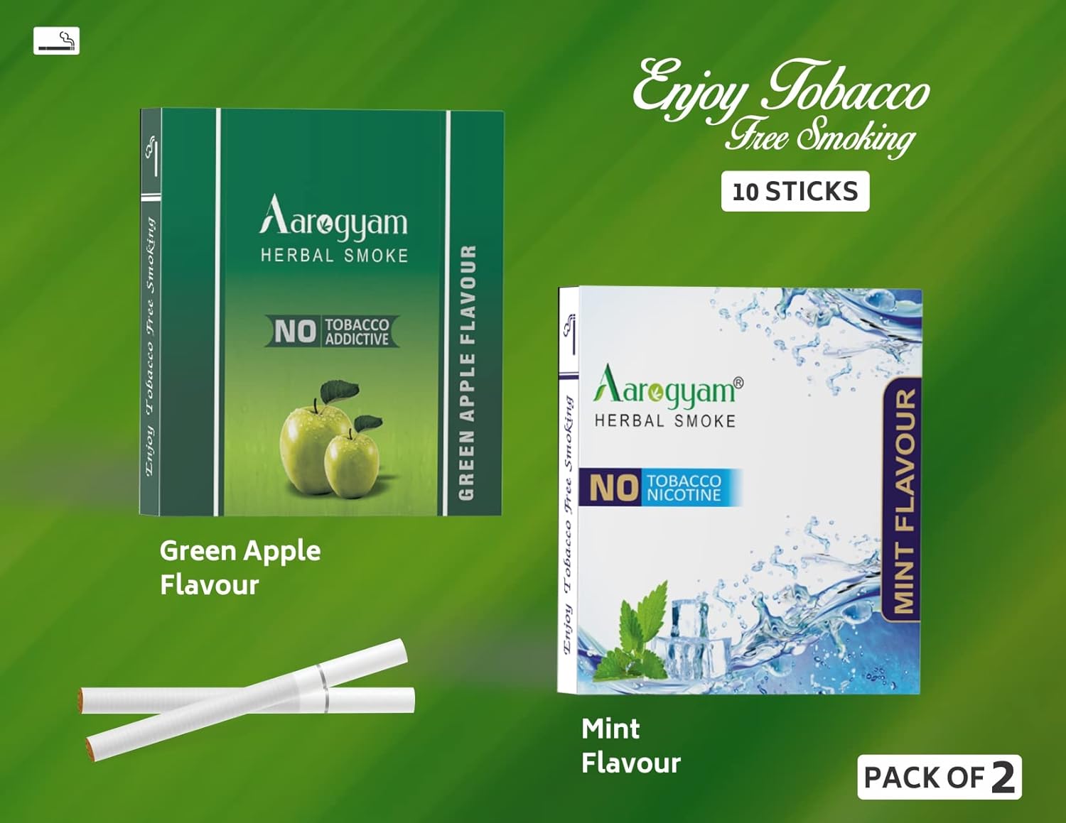 Herbal Flavor Cigarette For Relieve Stress - Pack Of 5, 10 Sticks In Each Packet | Mint, Relax, Double Apple, Gulkand, Paan Masala Flavour - Tobacco & Nicotine Free