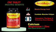Kenkou Plus Calcium Magnesium Zinc With Vitamin D3 K2 & B12 | 90 Veg Capsule , 150gm 0.3lbs