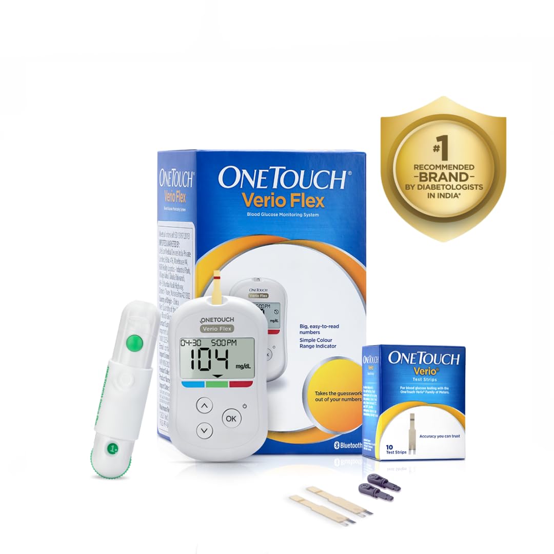 OneTouch Verio Flex Glucometer Machine | Global Iconic Brand - Free 10 Test Strips + 10 Sterile Lancets + 1 Lancing Device