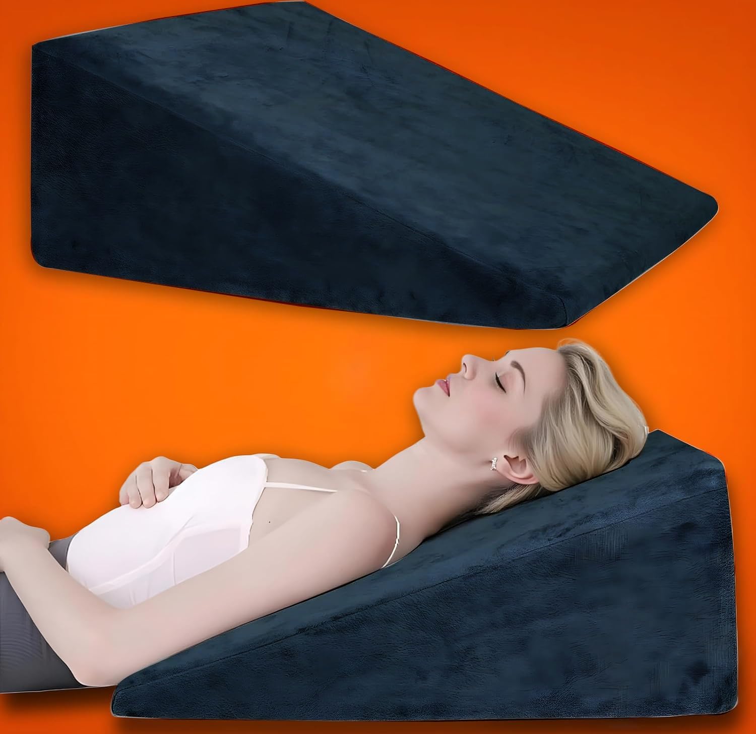 Wedge Pillow Memory Foam For Pain Relief, Black - 18 L X 17.5 W X 11 H Inch | Wedge Cushion, For Back Support, Acid Reflux, Snoring, Gerd, Leg Elevation, Pregnancy | Removable Velvet Cover