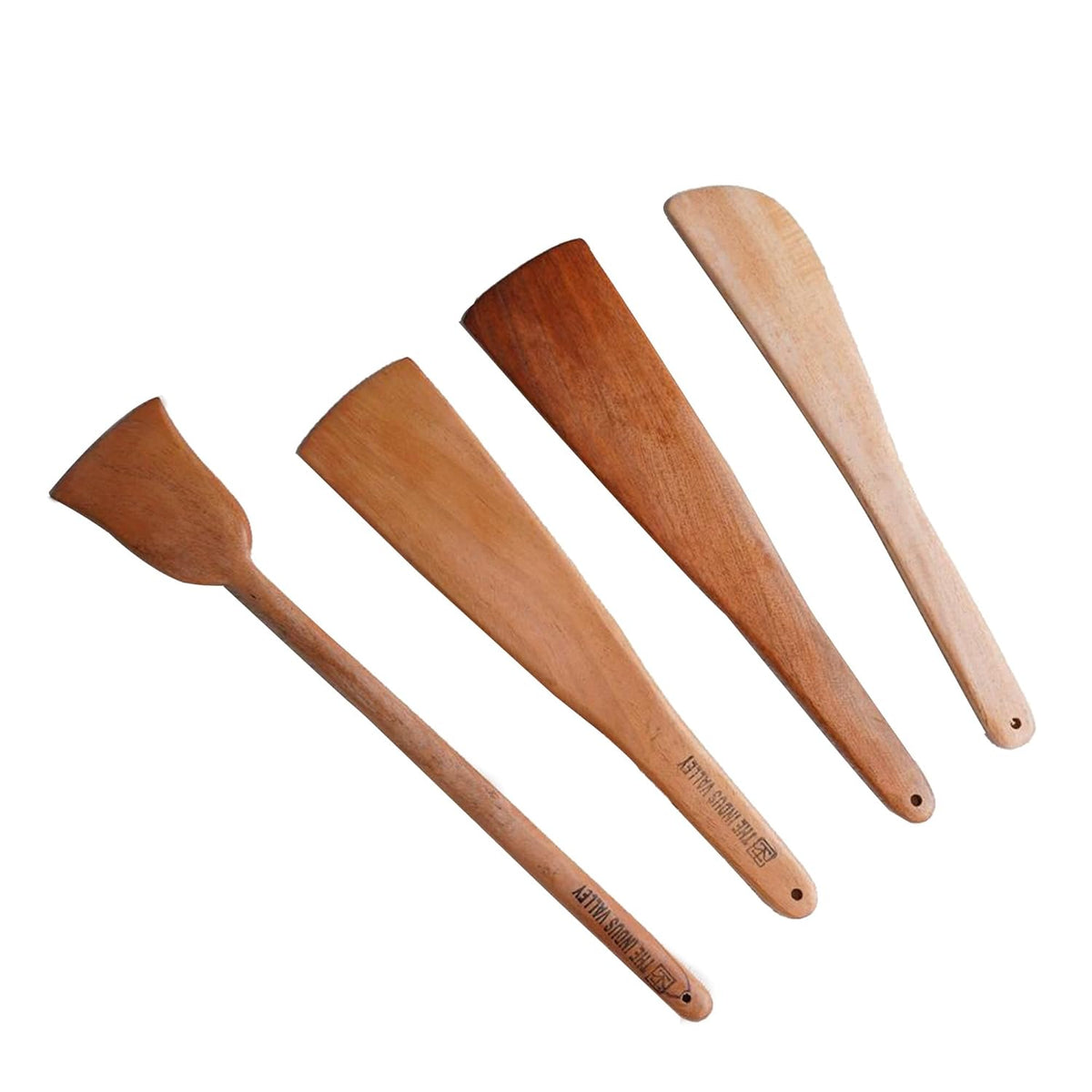 Brown Neem Wooden Flip, Spatula, Ladle For Cooking Dosa, Roti, Chapati | Kitchen Tools - No Harmful Polish, Handmade | Cookware - Set Of 4