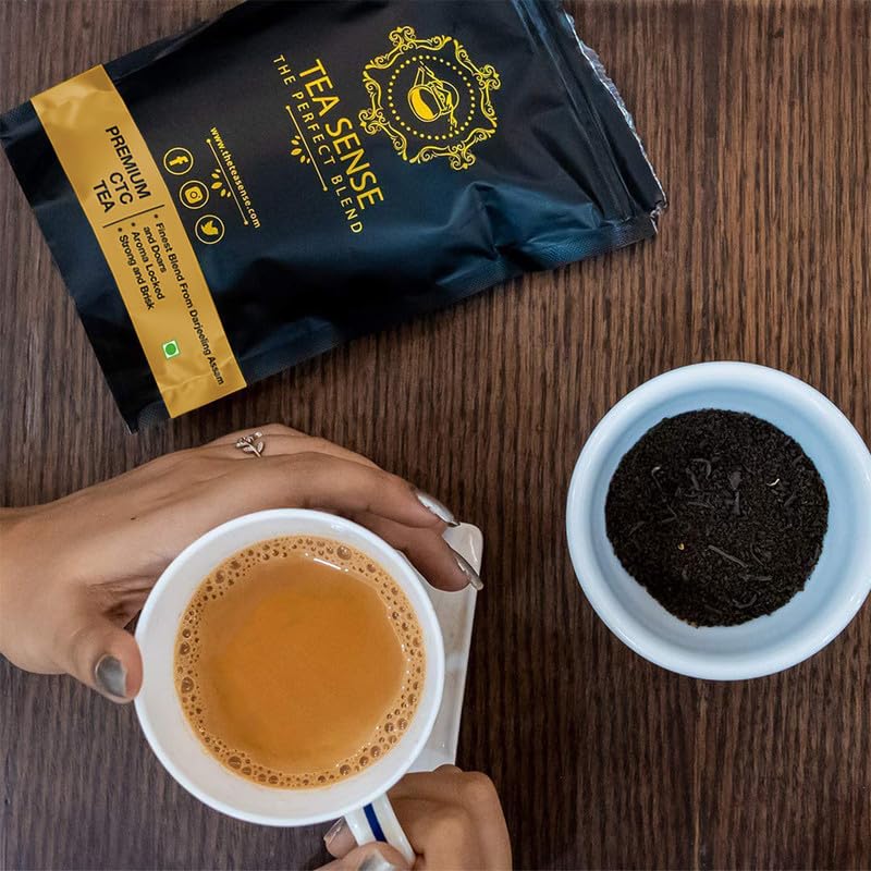 Tea Sense Premium CTC Tea - Pack Of 2 X 200gm, 7.05 Ounce Each | Assam Chai With Darjeeling Whole Leaves - Rich Flavor & Strong Chai Patti, High Caffeine | The Perfect Blend Loose Leaves