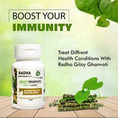 Radha Giloy Ghanvati Helps To Boost Immunity, Promotes Good Health, Supports Respiratory Wellness, Ayurvedic Proprietary | 60 Tablets 100gm 0.2lbs