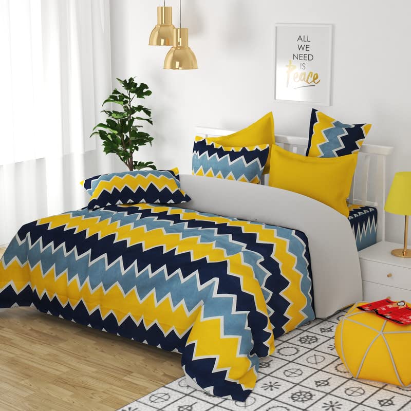 100% Microfiber Double Bedsheet With 2 Matching Pillow Covers - 90 X 90 Inches, Multicolor | 160 Thread Count Super Soft Glace Cotton Breathable & Wrinkle Free - 3 Pcs Set