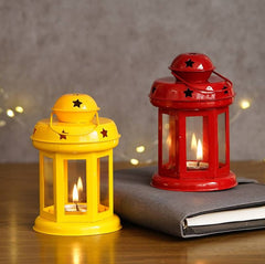 YELLOW RED HANGING TEALIGHT LANTERN CANDLE HOLDER SET OF 2 FOR DECORATION CANDLE