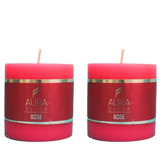 ROSE FRAGRANCE PILLAR CANDLE 2.5INCH SET OF 2 | PERFECT FOR ROMANTIC DATE CANDLE