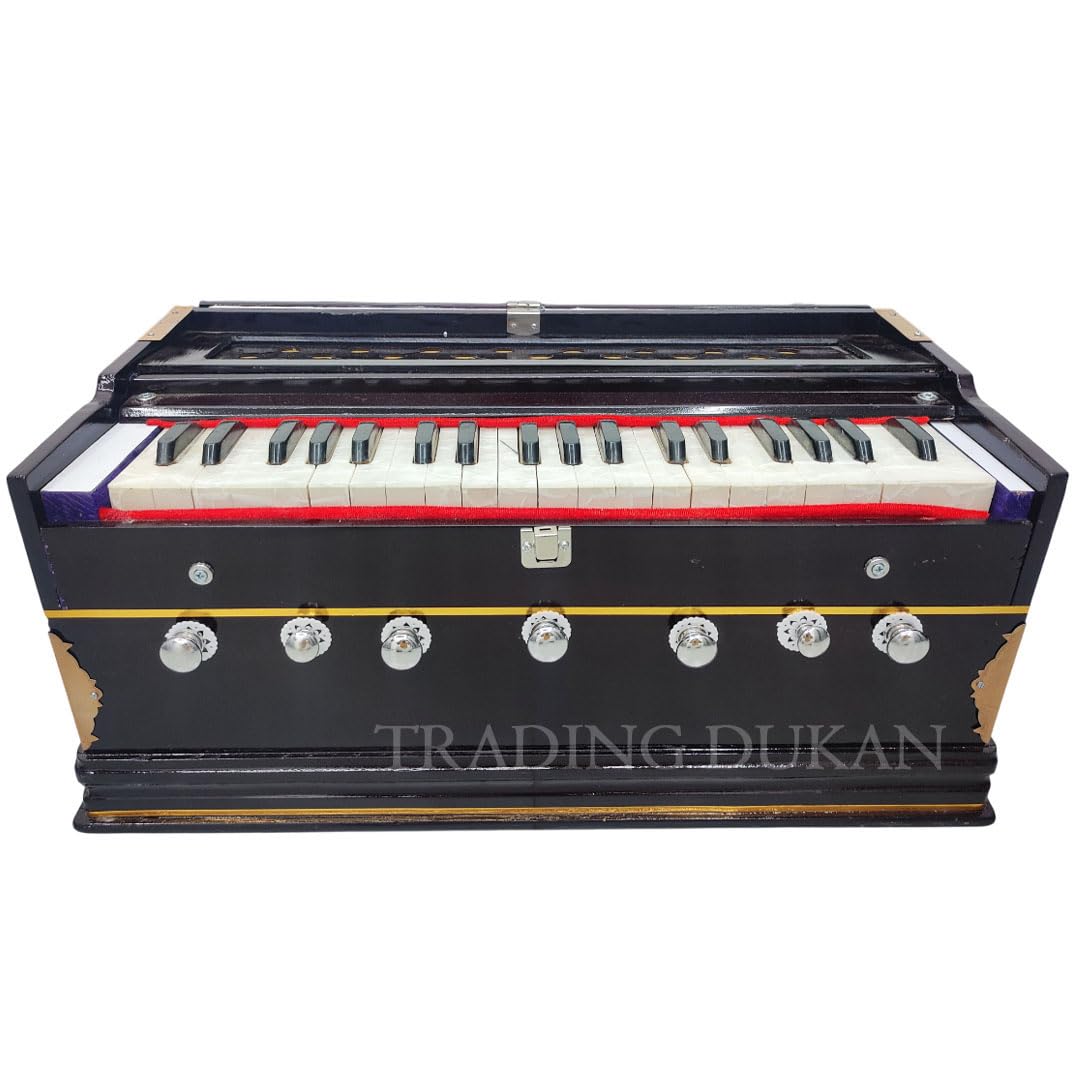 Musical Instrument Harmonium - 3.25 Octave, 7 Stoppers, 39 Smooth Conditioned Keys, Double Bellow, Two Reeds (Base- Male) | Compact & Portable Design