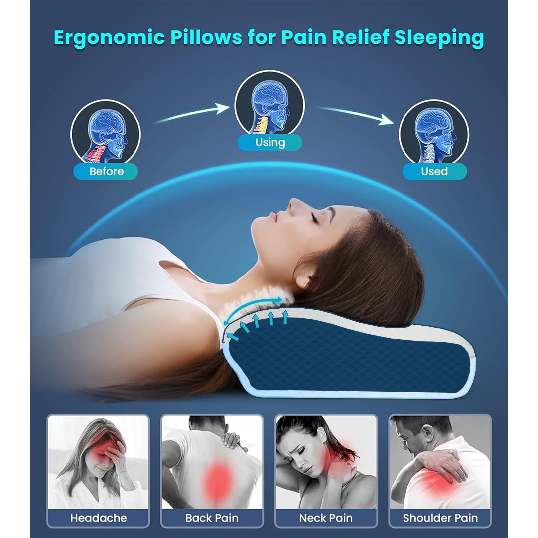 Premium Orthopedic Cool Gel Memory Foam Pillow For Neck Pain Relief, Model - Butterfly | For Head & Shoulder Pain Relief, Use For Head, Back, Neck | Comfortable Pillow - Pack Of 2