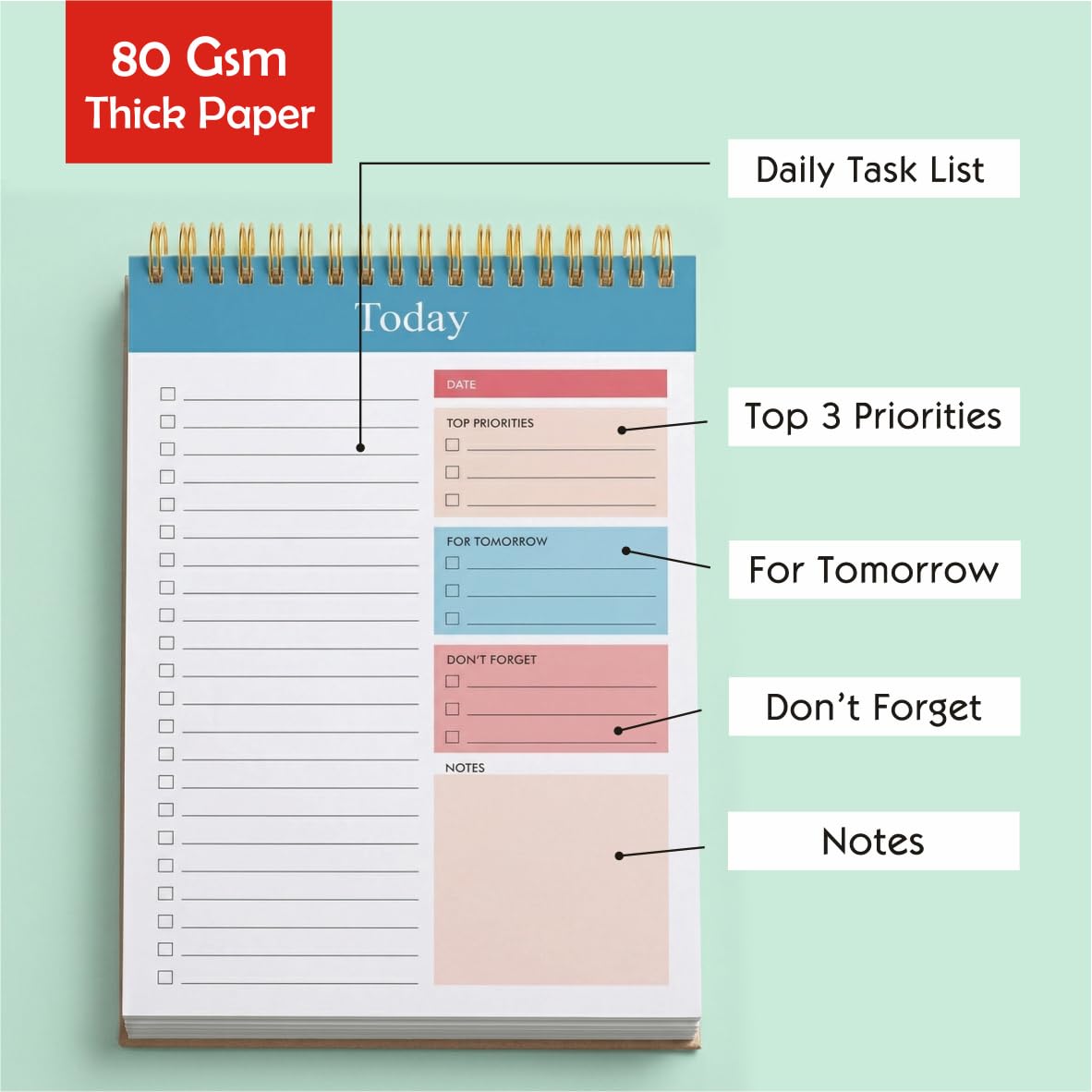 To Do List Notepad, Daily Planner Notepad Undated 54 Sheets/Tear Off, Planning Memo Pad, Pack Of 1