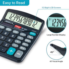 Flair Fc-837 Desktop Series Calculator | 12 Digits Calculator | Dual Power With Solar | Auto Replay With Big Display | Square Root Function | Ideal For School, College & Office | Black