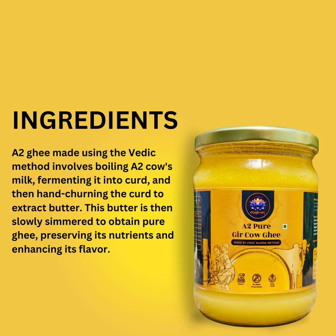 Organic A2 Gir Cow Desi Ghee By Maishwari | Vedic Bilona Method, Curd-Churned Grassfed Desi Gir Cow Ghee Good For Boost Immunity | (500ml) 16.9 Ounce | Jar Pack