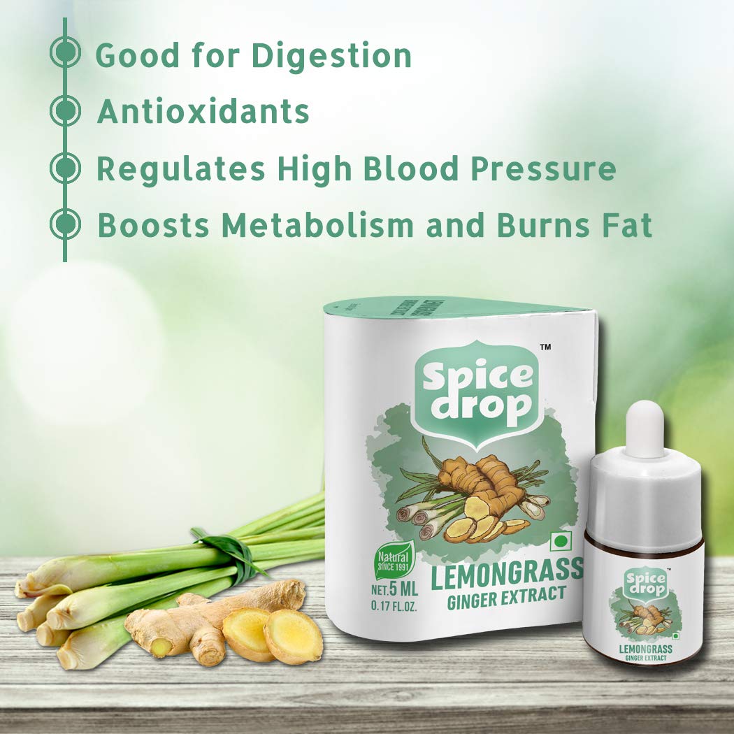 Spice Drop Lemongrass Ginger Extract Tea - 540 Cups, Pack Of 3 X 5ml, 0.1 Fl.Oz. Each | Contains Lemongrass & Ginger - Chai Masala Drops | No Preservatives, Gluten Friendly, Keto Friendly, Non-GMO