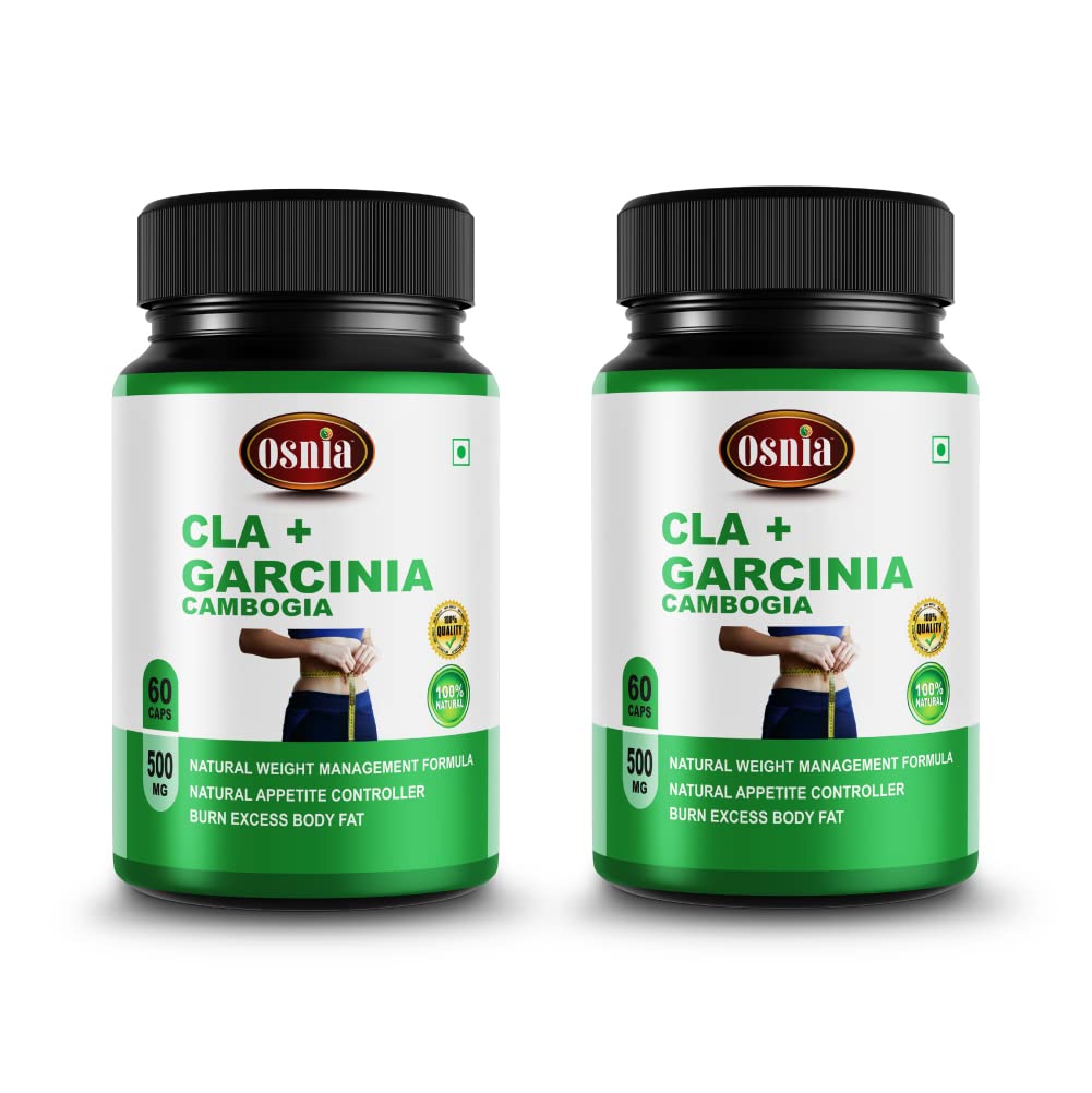 Osnia Cla + Garcinia Cambogia Extract 500mg Supplement, Support Digestion, Boost Energy, Develop Lean Muscle & Reduce Waist | 60 Capsules 100gm 0.2lbs Each Pack Of 2