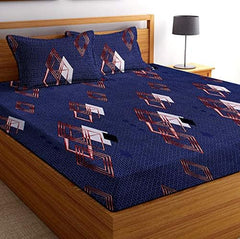 Single Bedsheet With 1 Pillow Covers - 60 X 90 Inches, Dark Blue | 180 Thread Count-Super Soft Premium Brushed Glace Cotton Bedsheet, Breathable & Wrinkle Free