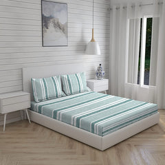 100% Cotton Bedsheet Set With 2 Pillow Covers - 101 X 108 Inches, Turquoise | Ideal For Resorts, Guest Houses, & Daily Home Use-King Size Double Bed