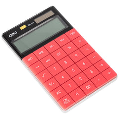 Deli 1589 Modern Calculator- Red | Solar Power And Battery Backup, Ensuring | Includes Essential Functions Like Memory Keys, Square Root, And Percentage
