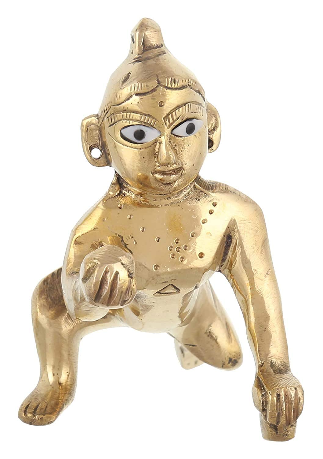 Laddu Gopal Ji God Idol, Bal Gopal, Thakur Ji Murti, Brass, Gold, Idol - 1 Inch, Golden Hand Painted Statue, Lord Krishna, Baby Krishna, Makhan Chor Idol, Special Occasion Statue