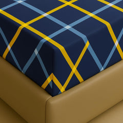 Elastic Fitted Bedsheets For King Size With Two Pillow Cover - 72 X 78 X 10 Inches, Blue & Yellow | Super Soft Premium Brushed Glace Cotton Bedsheet, Breathable & Wrinkle Free