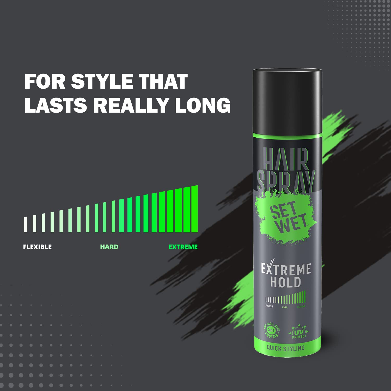 Set Wet Extreme Hold Styling Hair Spray For Men 200ml 6.7 Fl.oz. & Styling Hair Gel Vertical Hold  250ml 8.4 fl.oz.