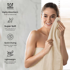 Linenwalas 100% Bamboo Waffle Quick Dry Hand Towel 720 Gsm | Ultra Soft, Super Absorbent Luxury Bathroom & Travel Friendly Light Weight Hand Towel (Beige) - Set Of 6