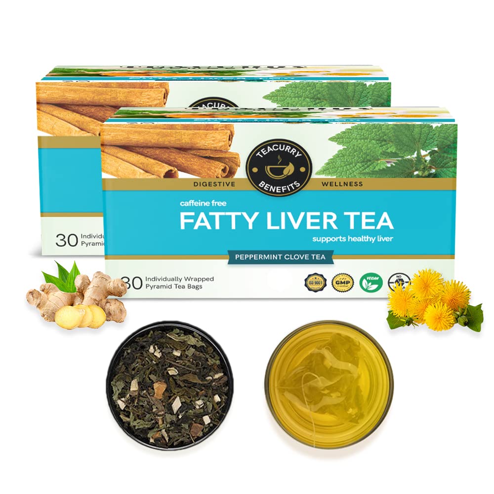 Teacurry Caffeine Free Fatty Liver Tea - Pack Of 2 X 30 Individually Wrapped Tea Bags | Delicious Peppermint Giloy Tea - Supports Liver Wellness