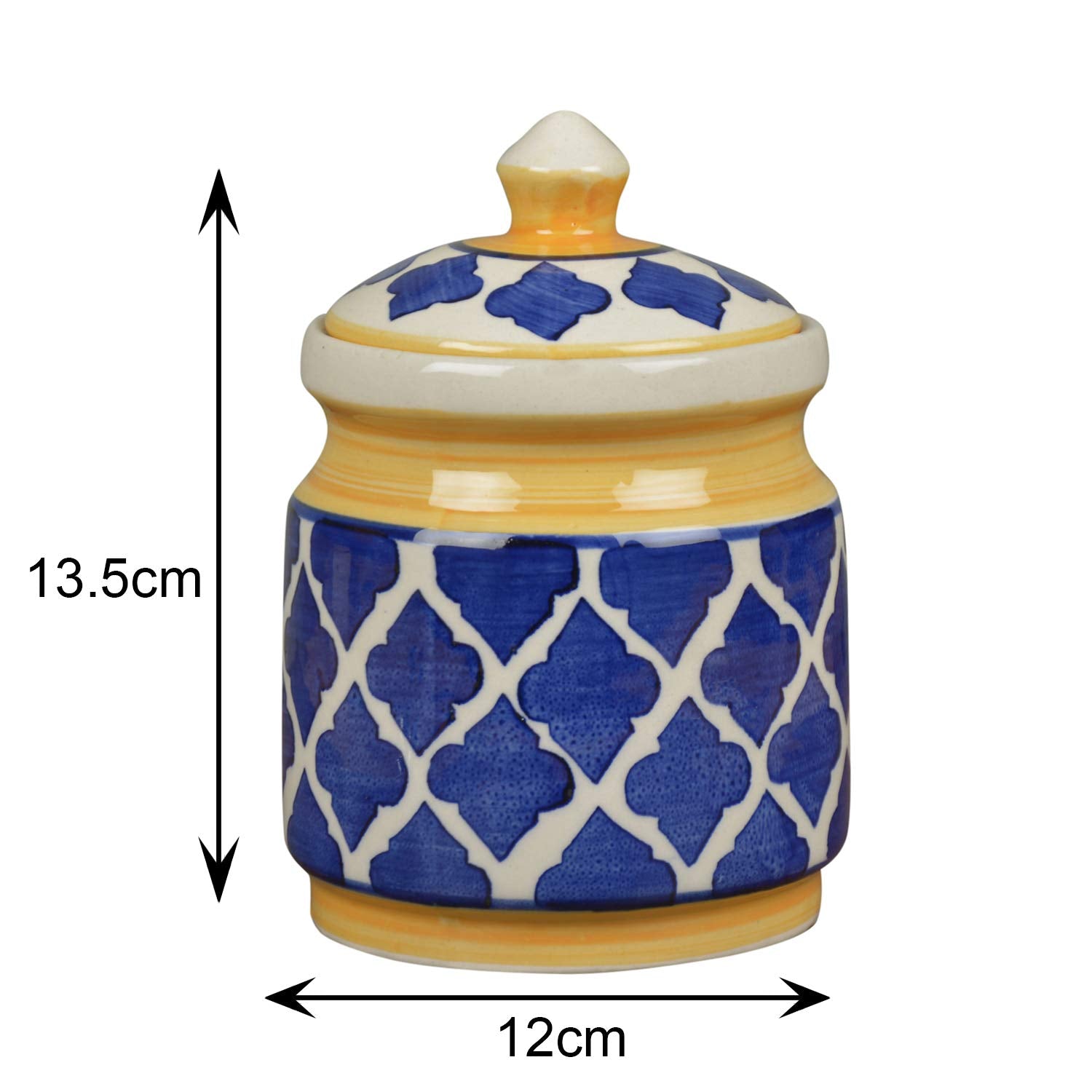 Hand Painted Ceramic Jar (Burni) With Lid 1000ml - Blue & Yellow | Ceramic Multi-Utility Storage Jar - Pickle Storage Jar