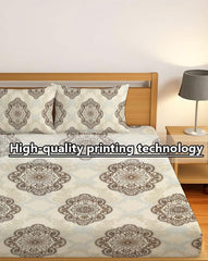 Luxurious Queen Size Bedsheet For Double Bed With 2 Pillow Cover - 90 X 90 Inches, Beige & Brown | Perfect For Daily Use, Guest Rooms | Gift For Housewarmings, Weddings