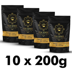 Tea Sense Premium CTC Tea - Pack Of 10 X 200gm, 7.05 Ounce Each | Assam Chai With Darjeeling Whole Leaves - Rich Flavor & Strong Chai Patti, High Caffeine | The Perfect Blend Loose Leaves