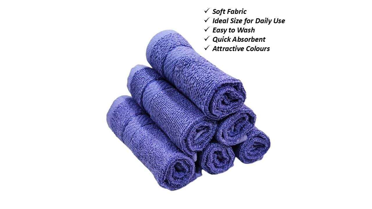 Caslino Small Cotton Face Towels 600 Gsm | Soft & Absorbent Towel For Women & Men - Blue (Pack Of 6)