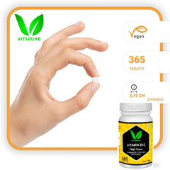 Vitaruhe Vitamin B12 High Dose+ B6 / Folic Acid, Methylcobalamin & Sublingual For Maximum Effects, Vegan | 365 Tablets , 300gm 0.66lbs